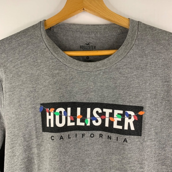 HOLLISTER CALIFORNIA - Christmas Holiday grey red long-sleeve pullover t-shirt - Picture 2 of 7